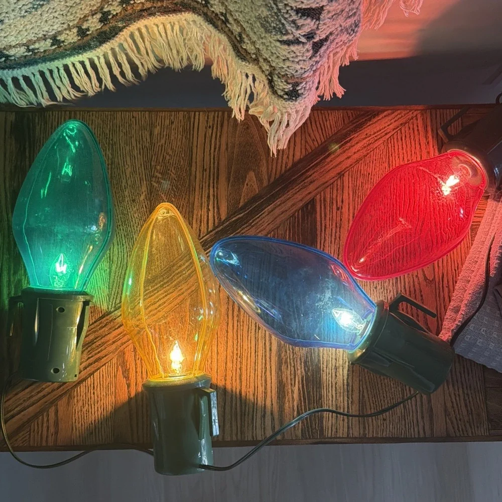 T16~ 4 Lighted GIANT BULB Christmas Decorations Pathway Strand Vintage TESTED